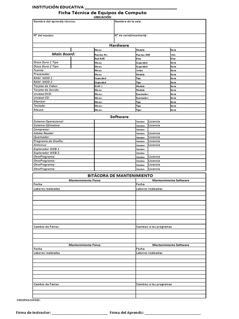 Formato Hoja de Vida Equipo de Computo | PDF | Hardware de la ...