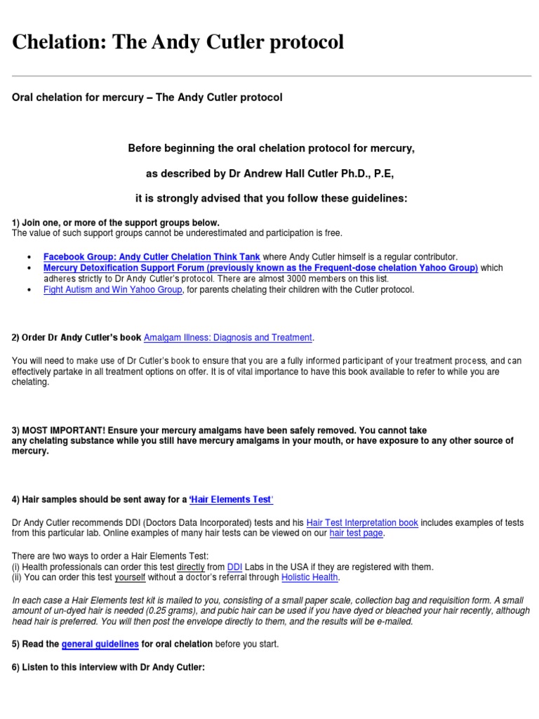 Chelation Protocol For Mercury Docx Dose Biochemistry Chemistry