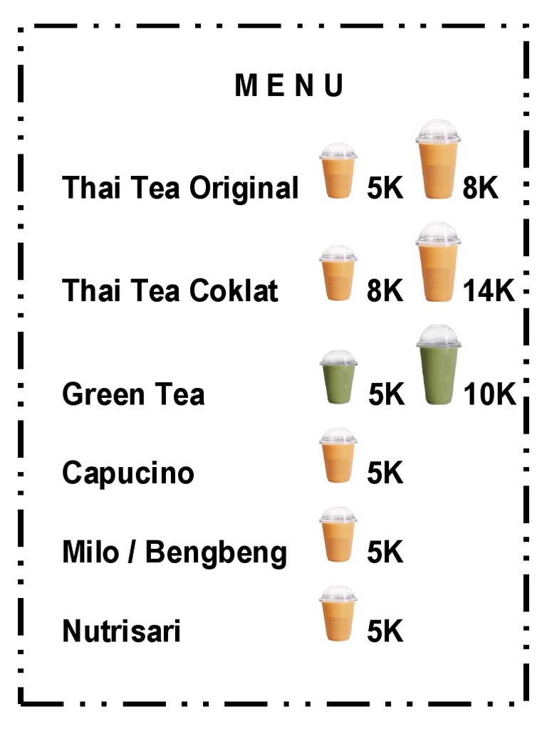 Menu Thai Tea Original 5K 8K Thai Tea Coklat 8K 14K Green Tea 5K 10K