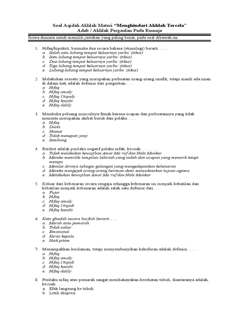 Soal Aqidah Akhlak Ibu Halimah