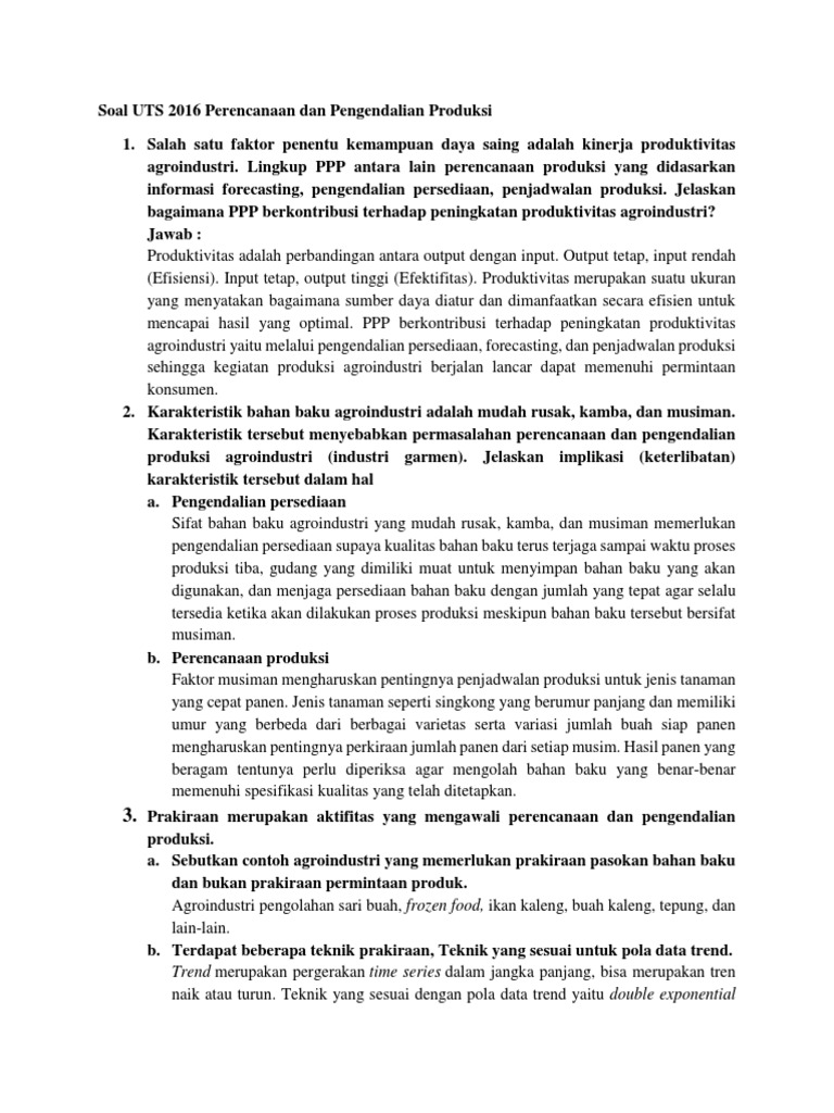 Soal Uts 2016 Perencanaan Dan Pengendalian Produksi