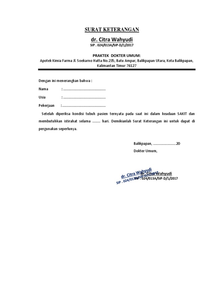 Surat Keterangan Dokter Pdf