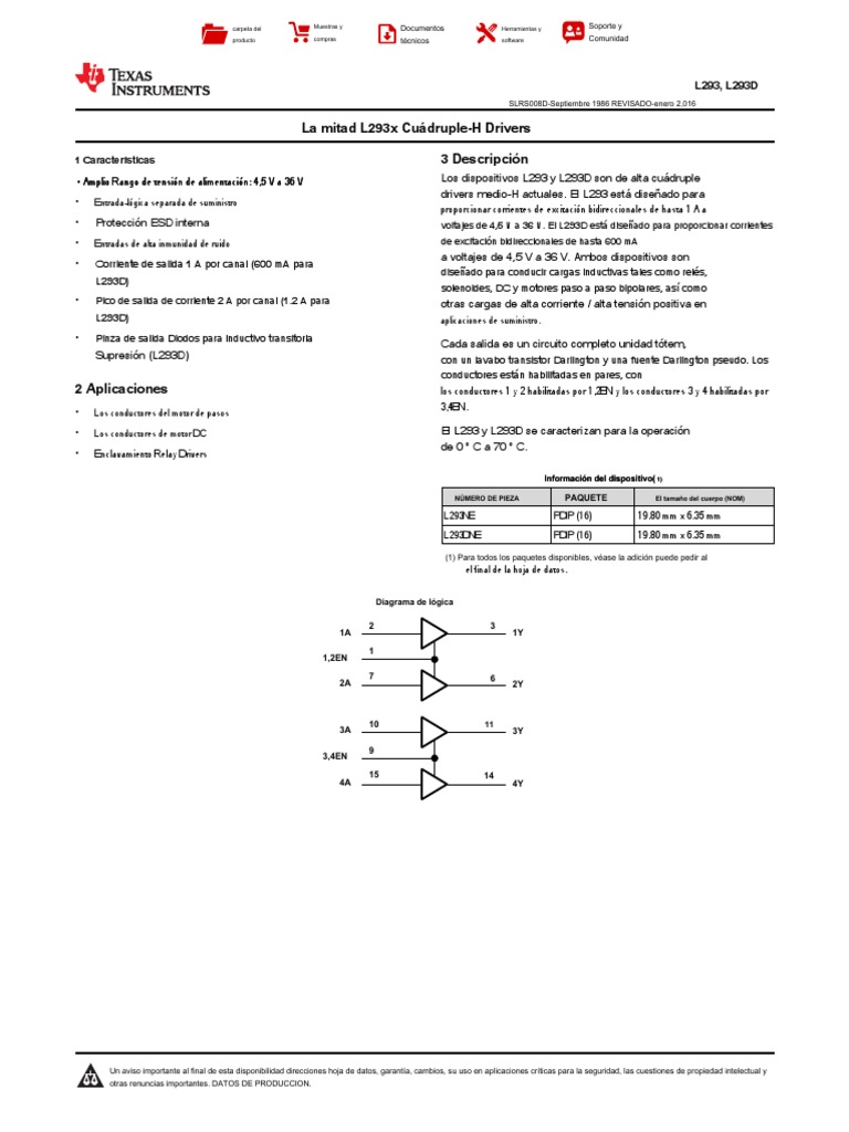 l293 en Es | PDF | Transistor | Diodo