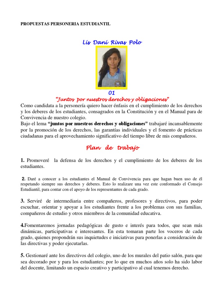 Propuestas para Personería Estudiantil | PDF | Institución | Educación  primaria, image size:768x1024