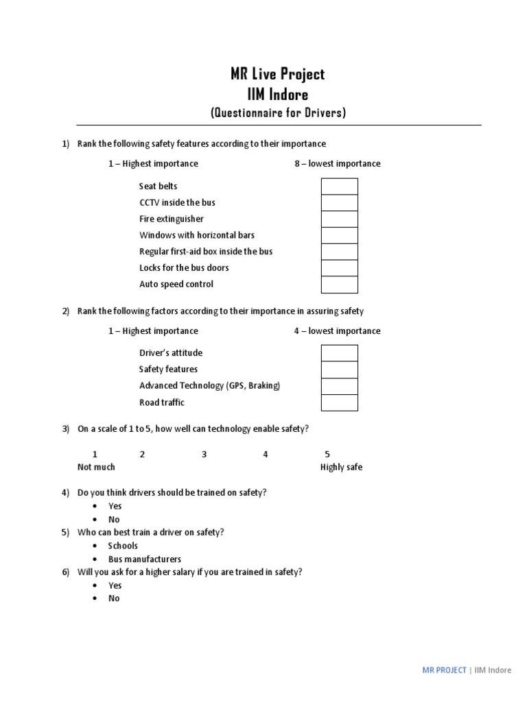 Driver Safety Features Questionnaire | PDF | Bus | Land Transport