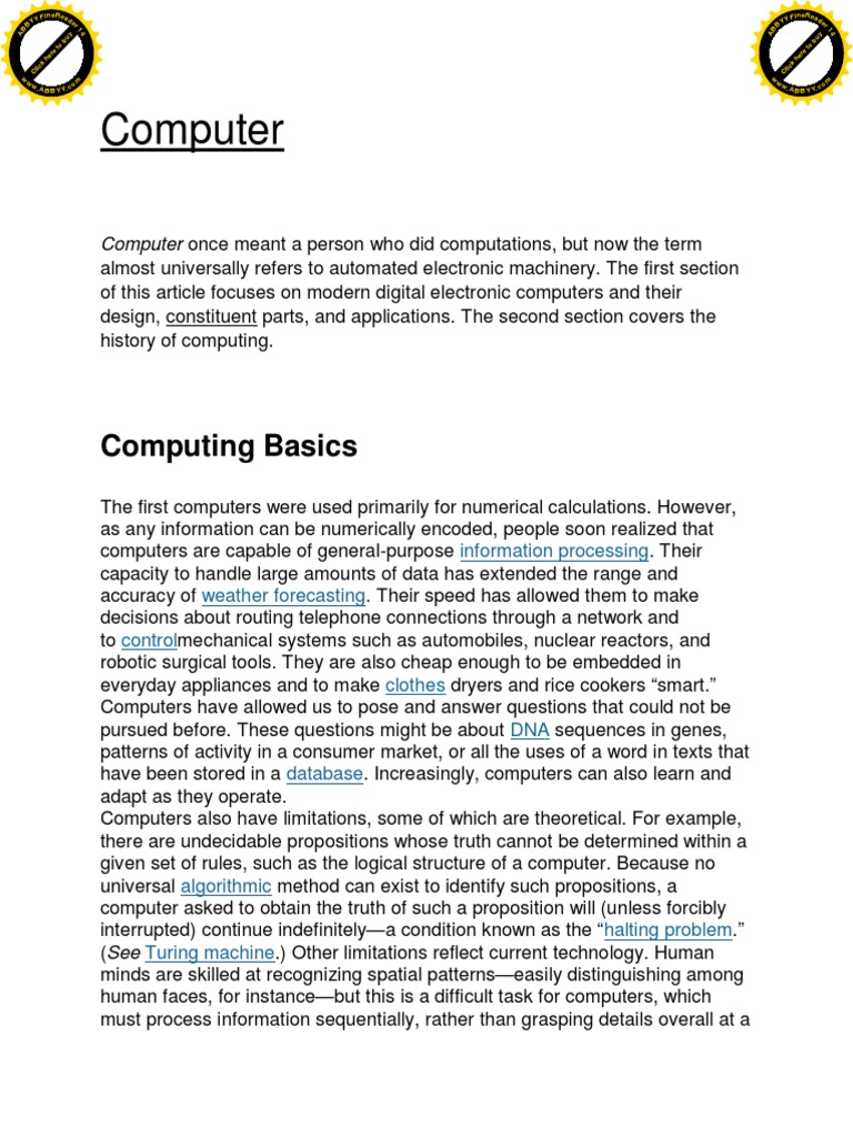 Computer: Computing Basics | PDF | Integrated Circuit | Random Access ...