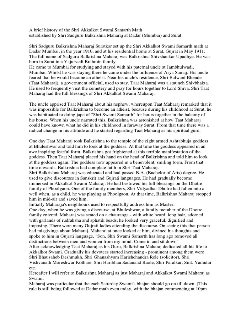 History of Dadar Swami Samarth Math | PDF | Religion And Belief