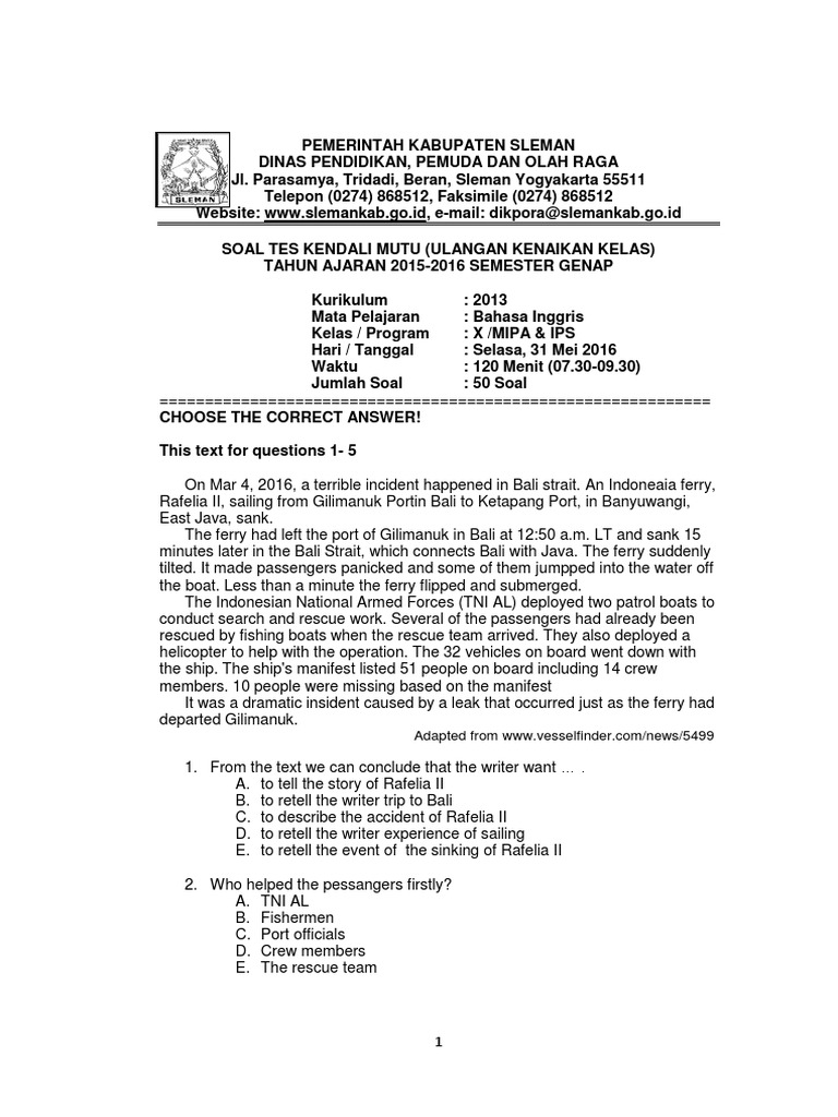 Soal Tkm Eng X Sem 2 15 16 Kur 2013 Docx Nature