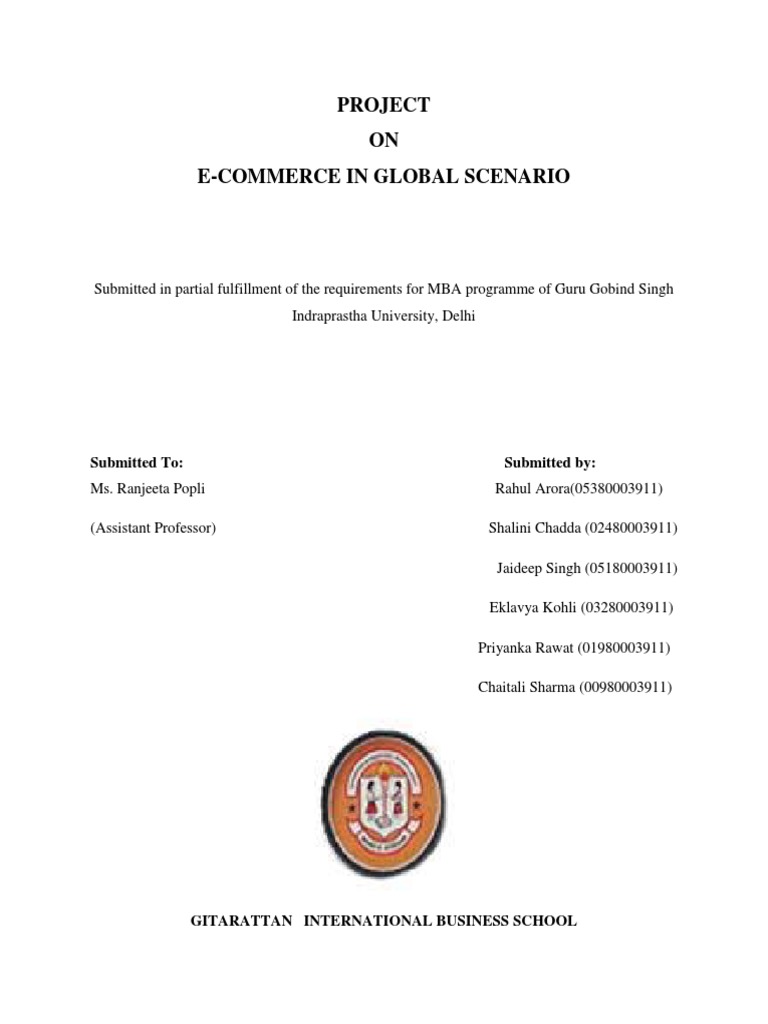 Project ON E-Commerce in Global Scenario: Submitted To: Submitted by ...