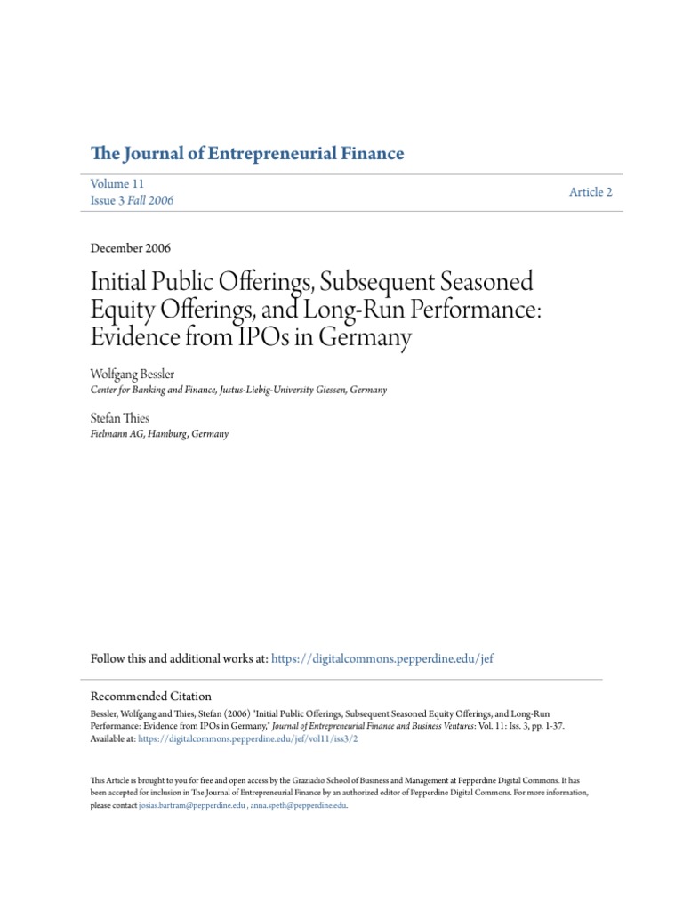 German IPOs: Long-Run Performance Analysis | PDF | Initial Public ...