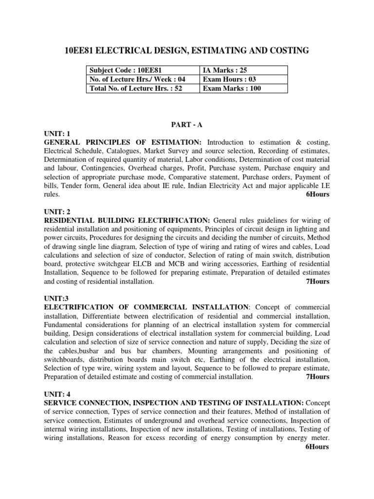 10EE81 Electrical Design, Estimating and Costing PDF Electrical Wiring Electrical Substation