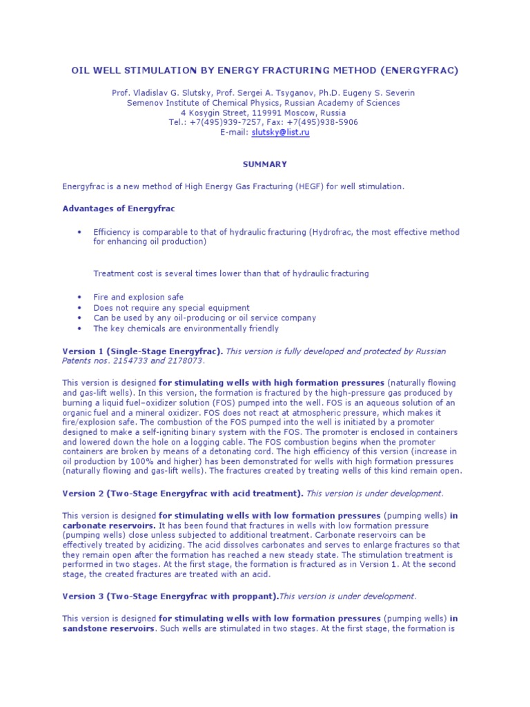 Oil Well Stimulation by Energy Fracturing Method | PDF | Hydraulic ...