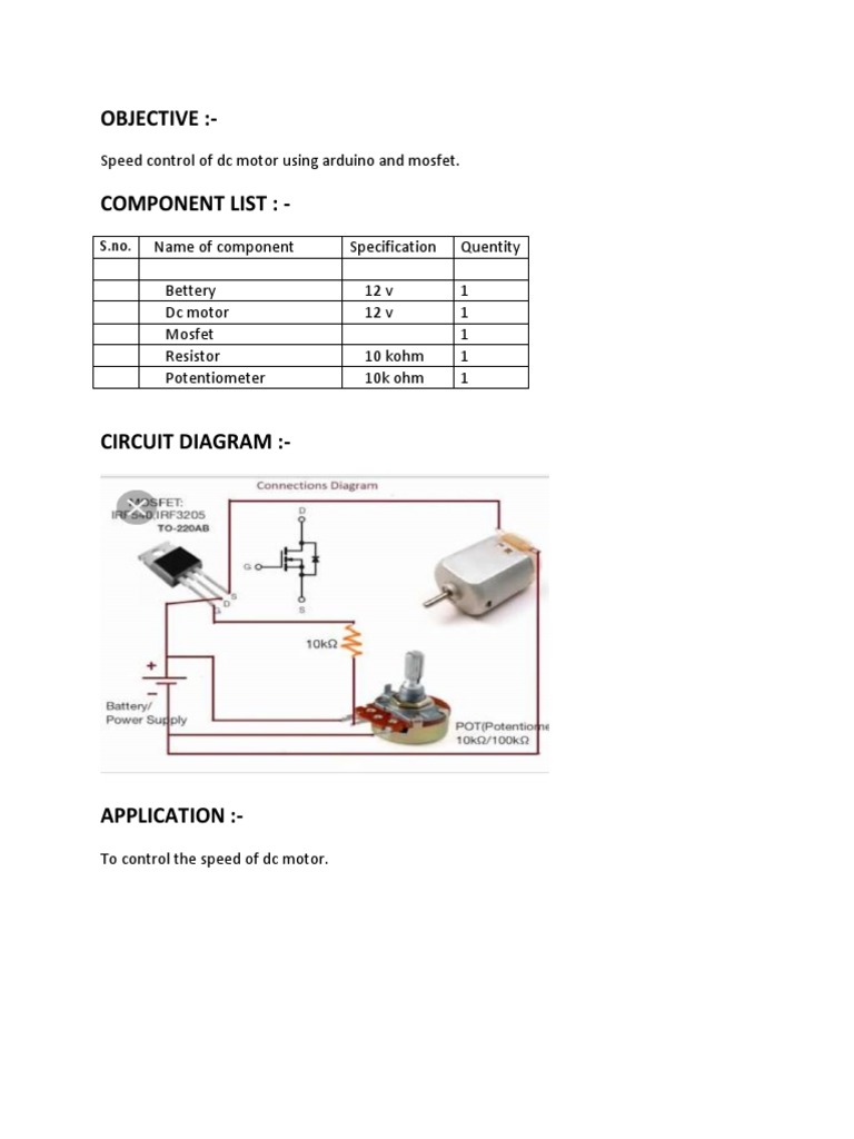 Objective:-: Speed Control of DC Motor Using Arduino and Mosfet | PDF ...