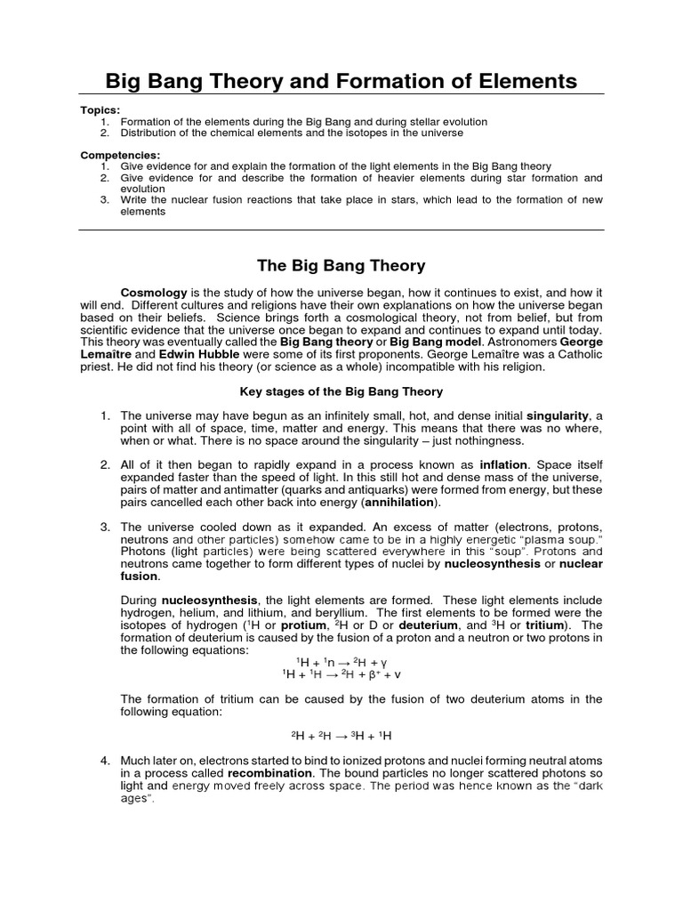 Big Bang Theory And Formation Of The Light And Heavy Elements Docx Chemical Polarity Covalent Bond
