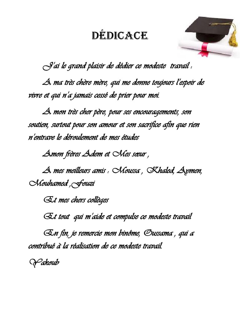 Dédicace Et Remerciement Mémoire De Fin D études Dédicace 2 | PDF