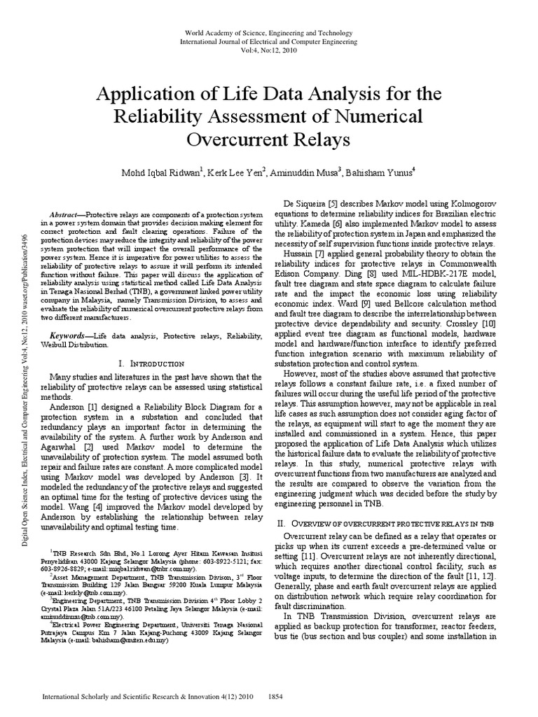 Application of Life Data Analysis For The Reliability Assessment of ...