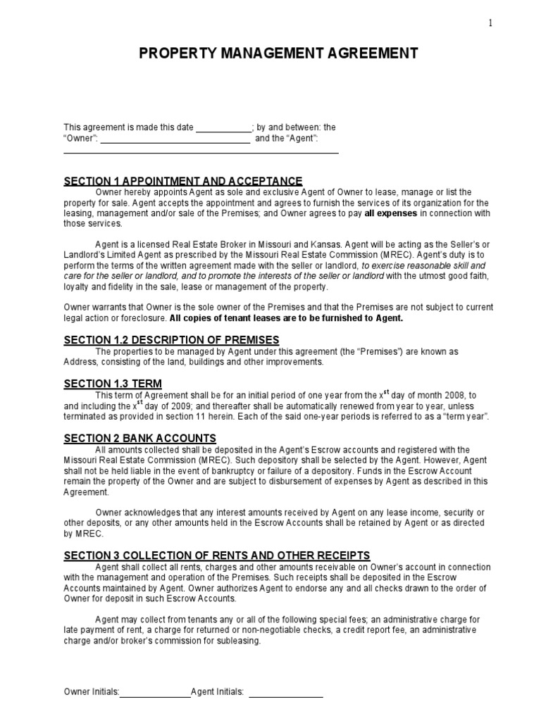 Kansas Property Management Agreement PDF PDF Lease Leasehold Estate