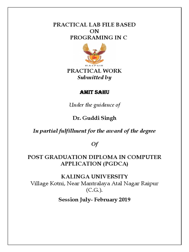 Practical Lab File Based ON Programing in C: Submitted by | Download ...