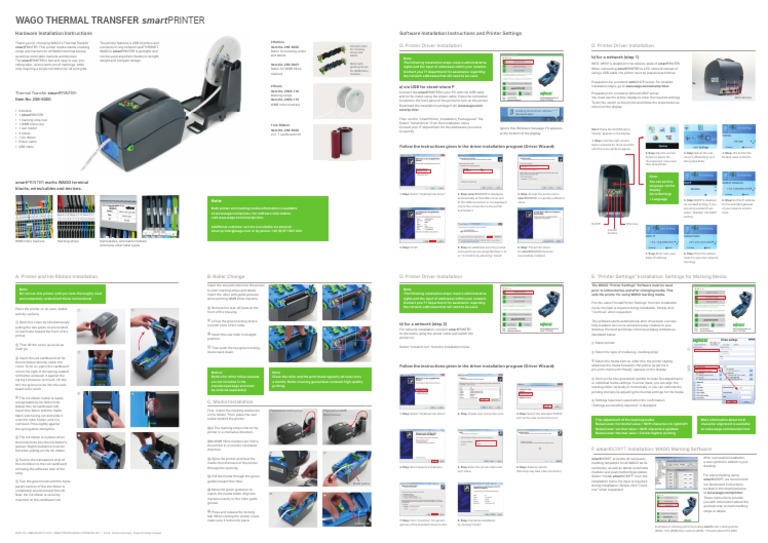 WAGO smartPRINTER Poster Installationguide Quick Start V.160122.010 PDF | Printer (Computing) | Ip Address