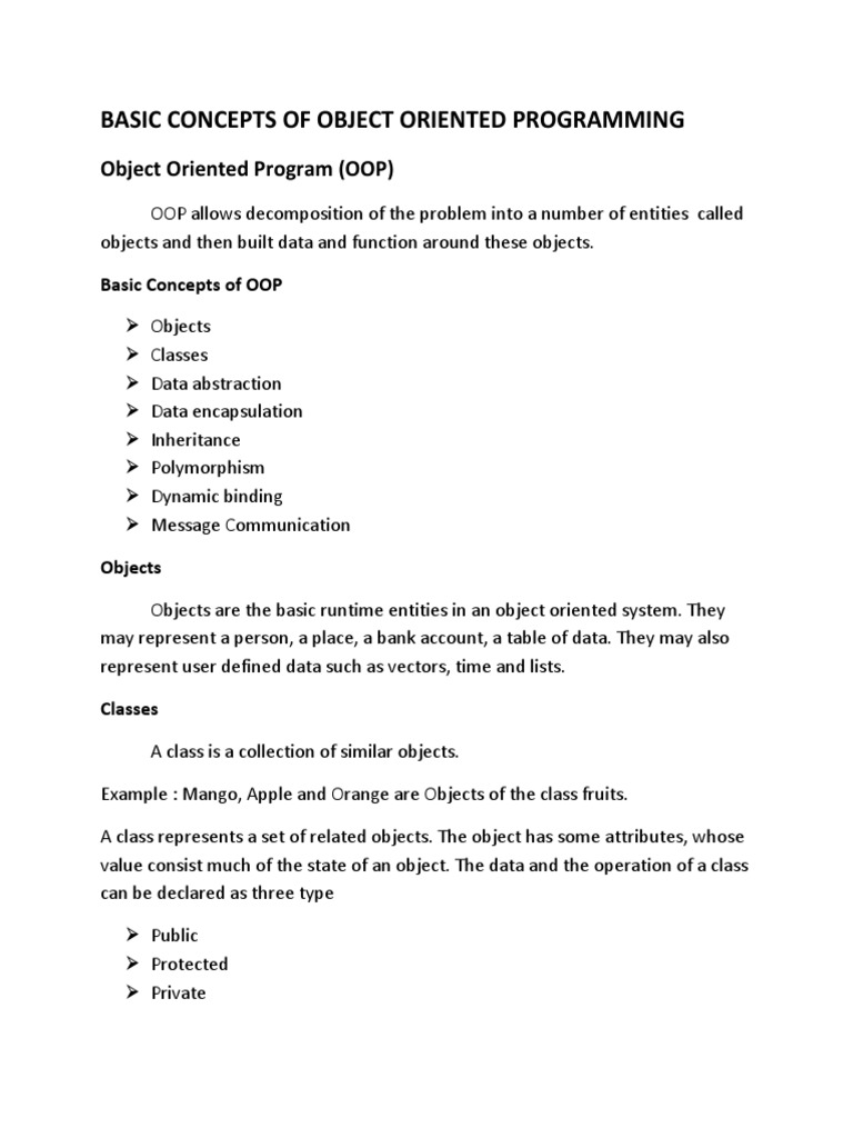OOP Concepts Explained | PDF | Object Oriented Programming | Class ...