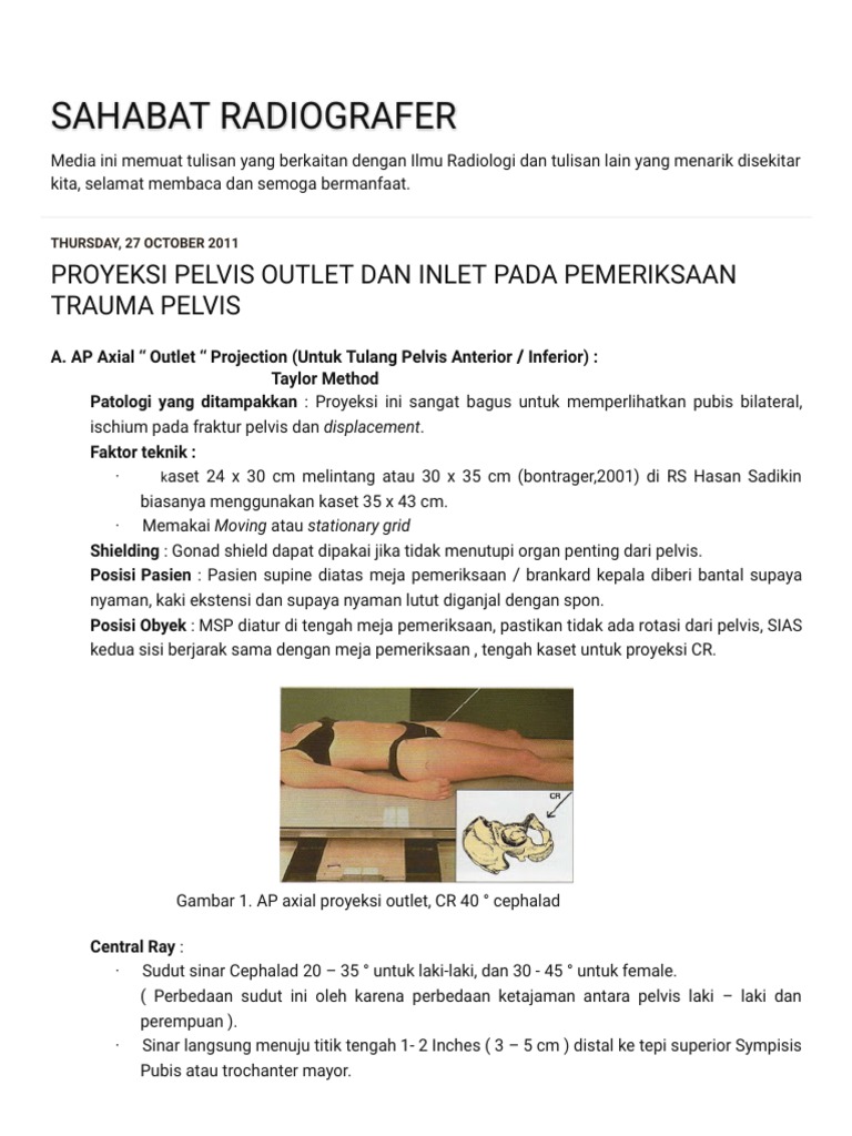 PROYEKSI PELVIS OUTLET DAN INLET PADA PEMERIKSAAN TRAUMA PELVIS | PDF