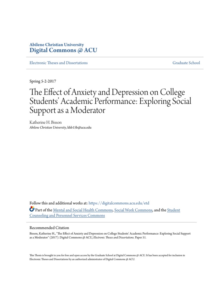 Impact of Anxiety on College Performance | PDF | Social Support | Anxiety