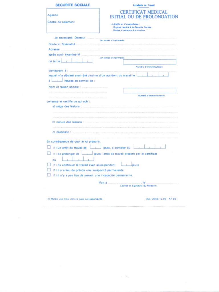 Certificat Medical Initial Ou de Prolongation PDF PDF
