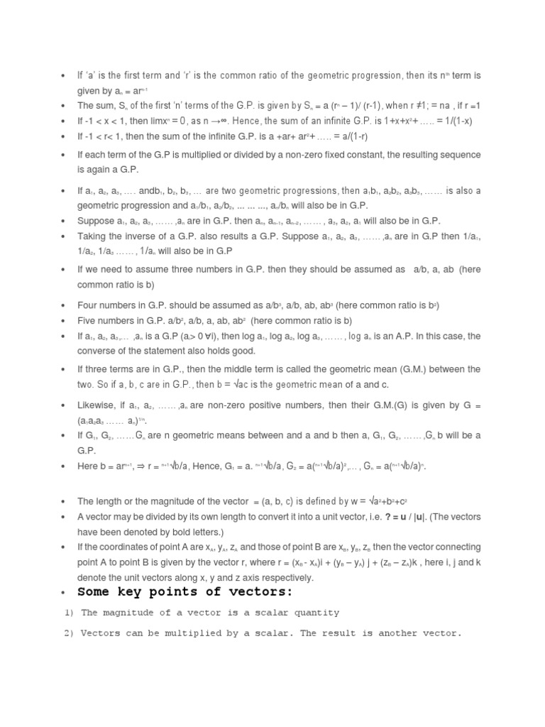 Some Key Points of Vectors | PDF | Scalar (Mathematics) | Euclidean Vector