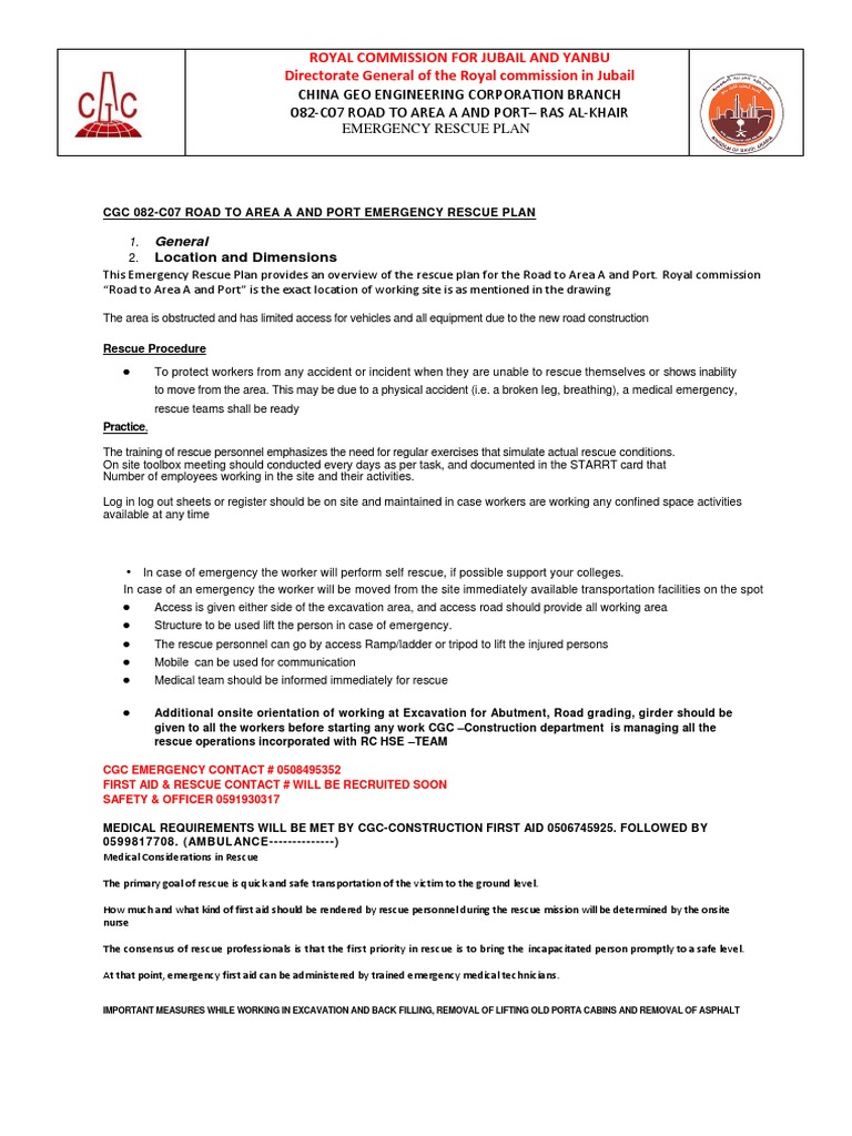 Emergency Rescue Plan CGC082C07 | PDF | Emergency | Safety