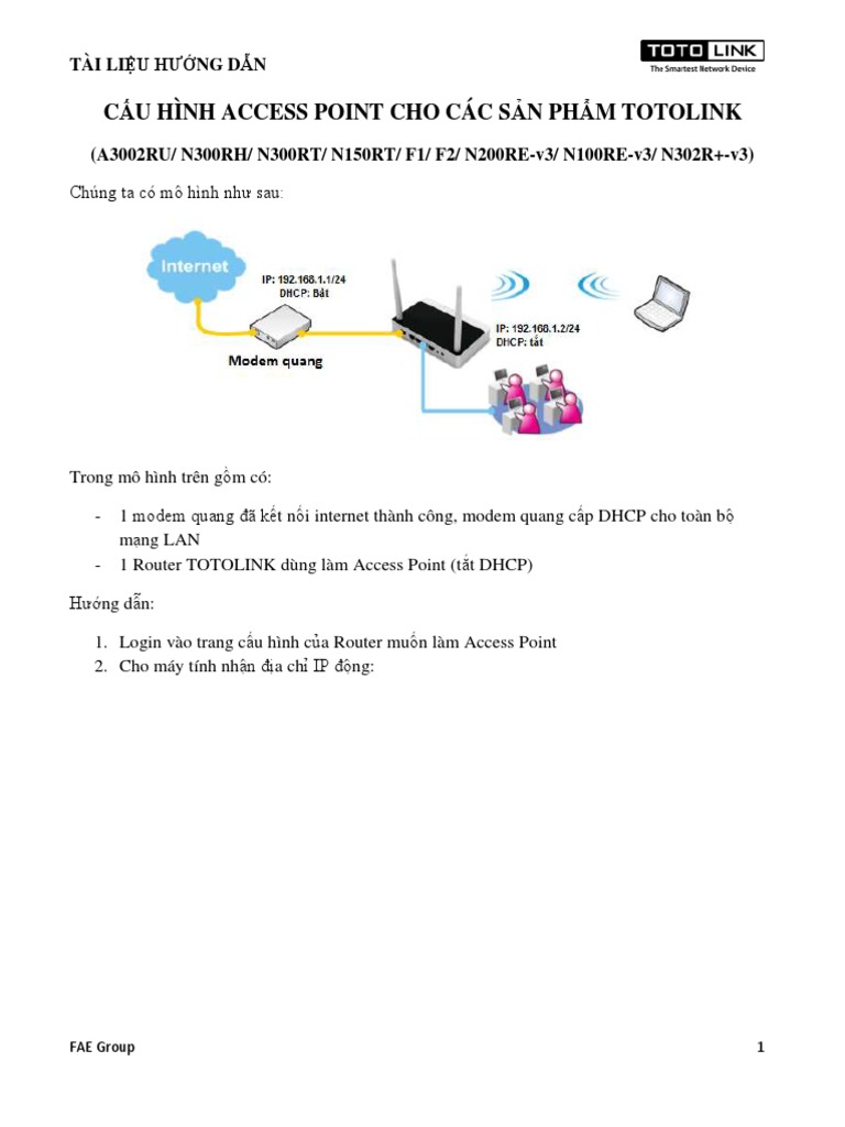 Cau Hinh Access Point Tren San Pham ROUTER TOTOLINK | PDF