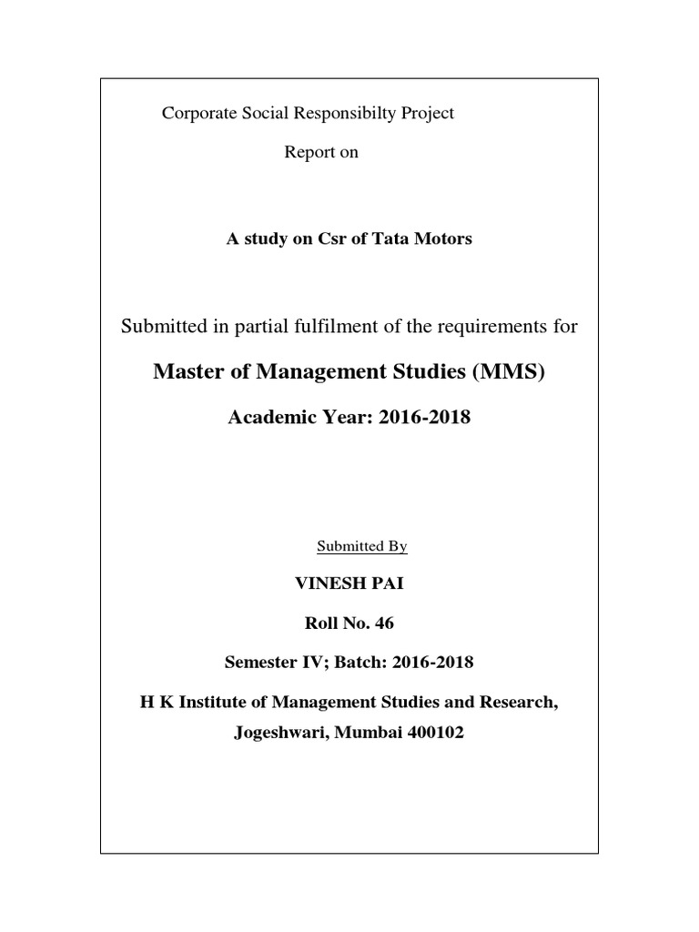 Tata Motors CSR Initiatives Report | PDF | Corporate Social ...