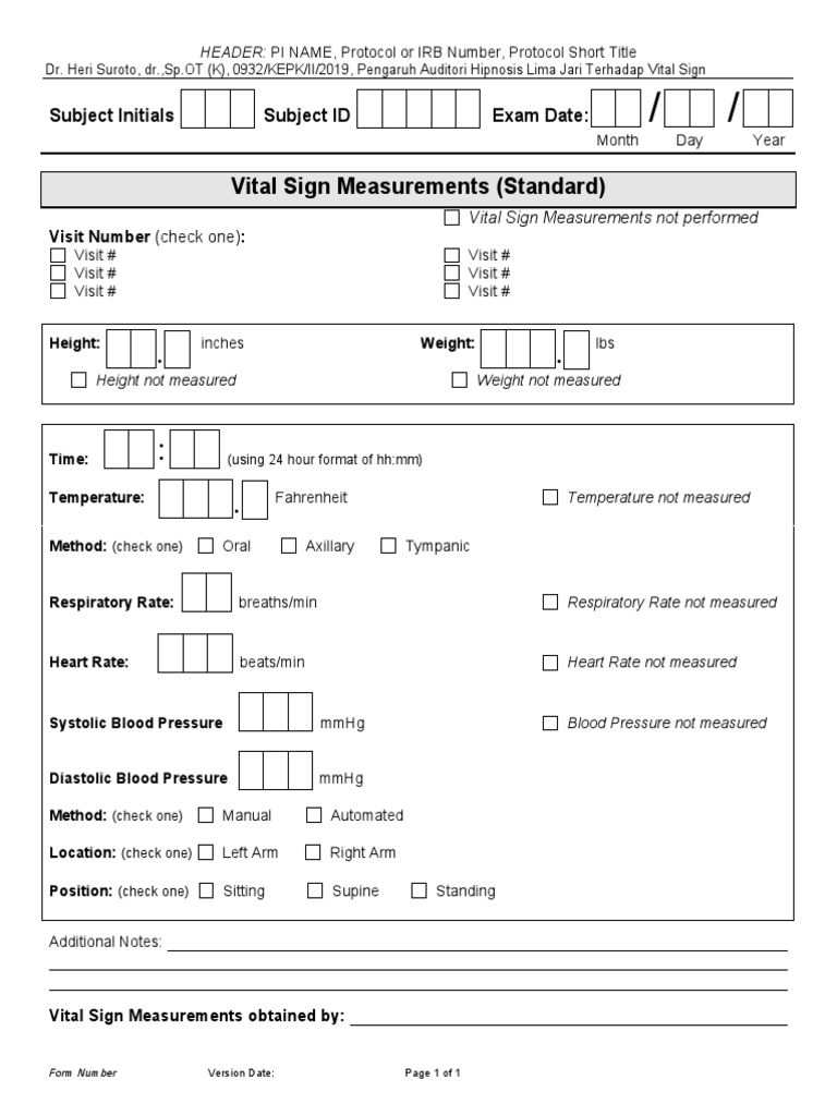 Vital Sign Measurement Form Template | PDF