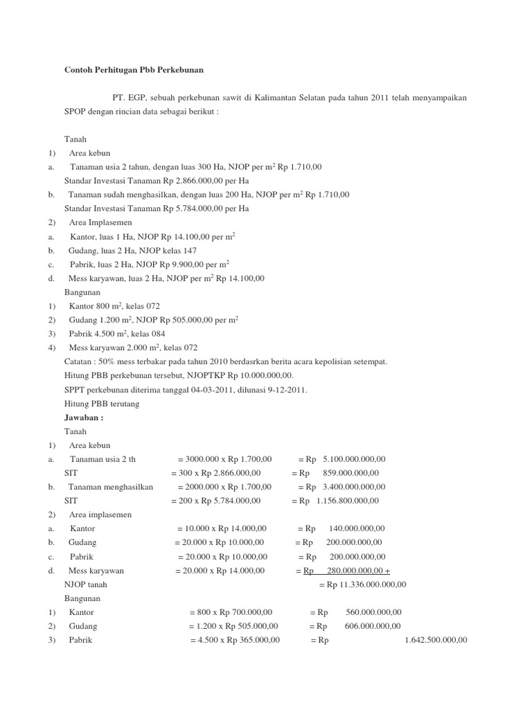 Contoh Perhitungan PBB Perkebunan | PDF