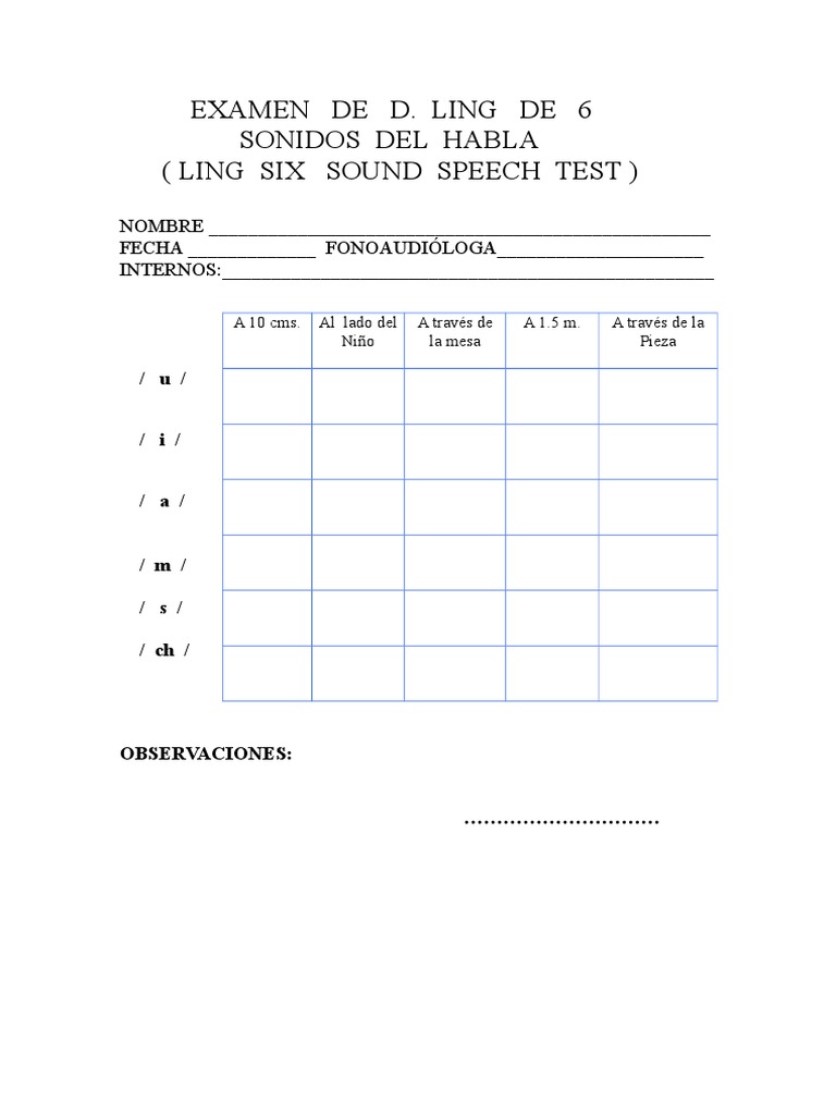 Examen de Sonidos del Habla D. Ling | PDF