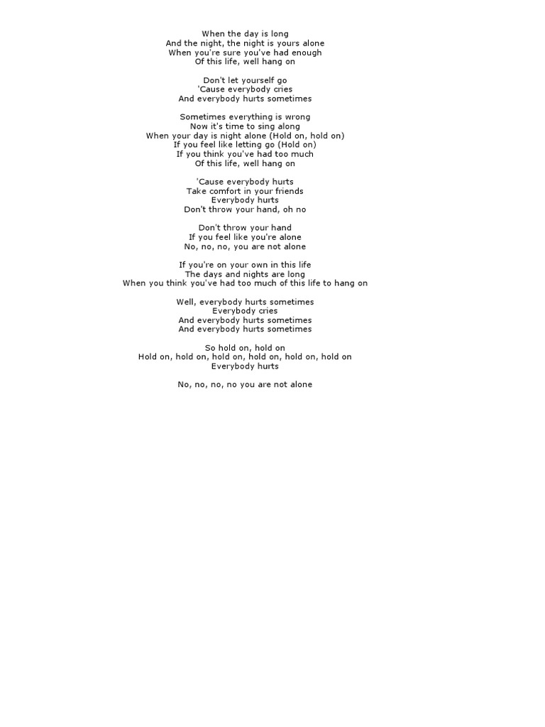 R E M Everybody Hurts Lyrics Pdf