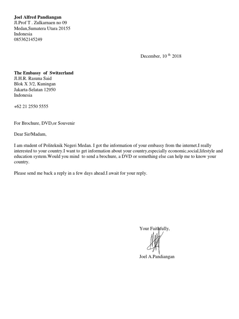 Request for Swiss Embassy Materials | PDF