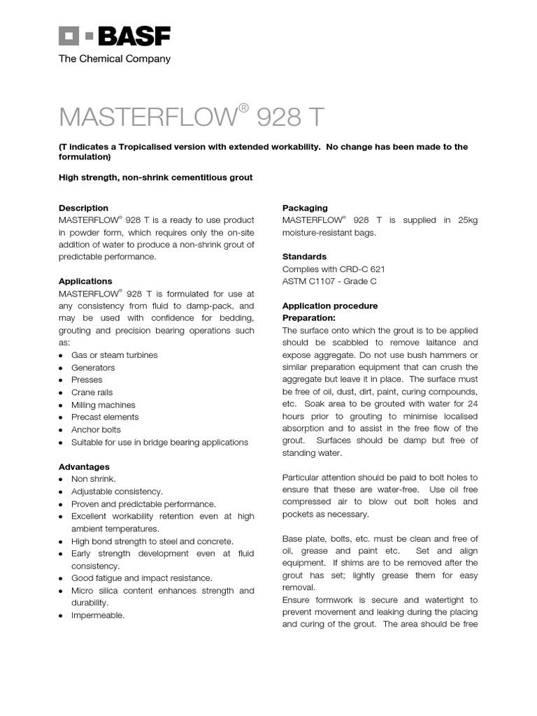 09 - TDS - Masterflow 928T PDF | PDF | Strength Of Materials | Young's ...