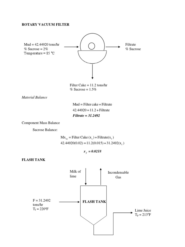 Rotary Vacuum Filter Material Balance PDF Filtration Sucrose