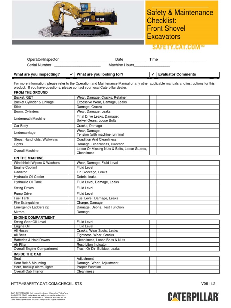 Safety & Maintenance Checklist D7E TrackType Tractors V0611.2 PDF