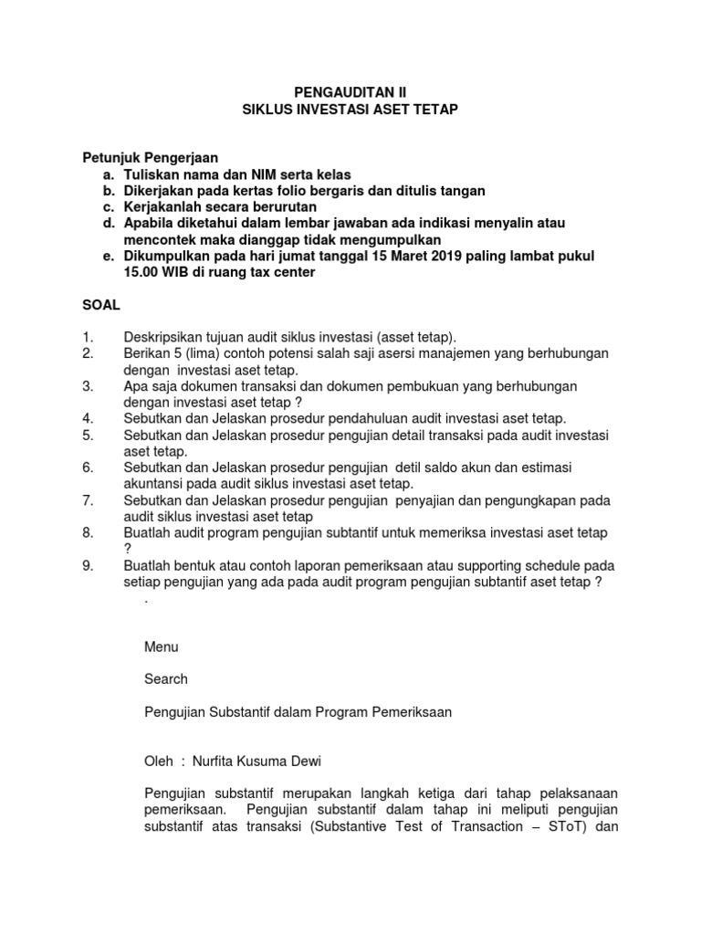 Soal Audit Aset Tetap
