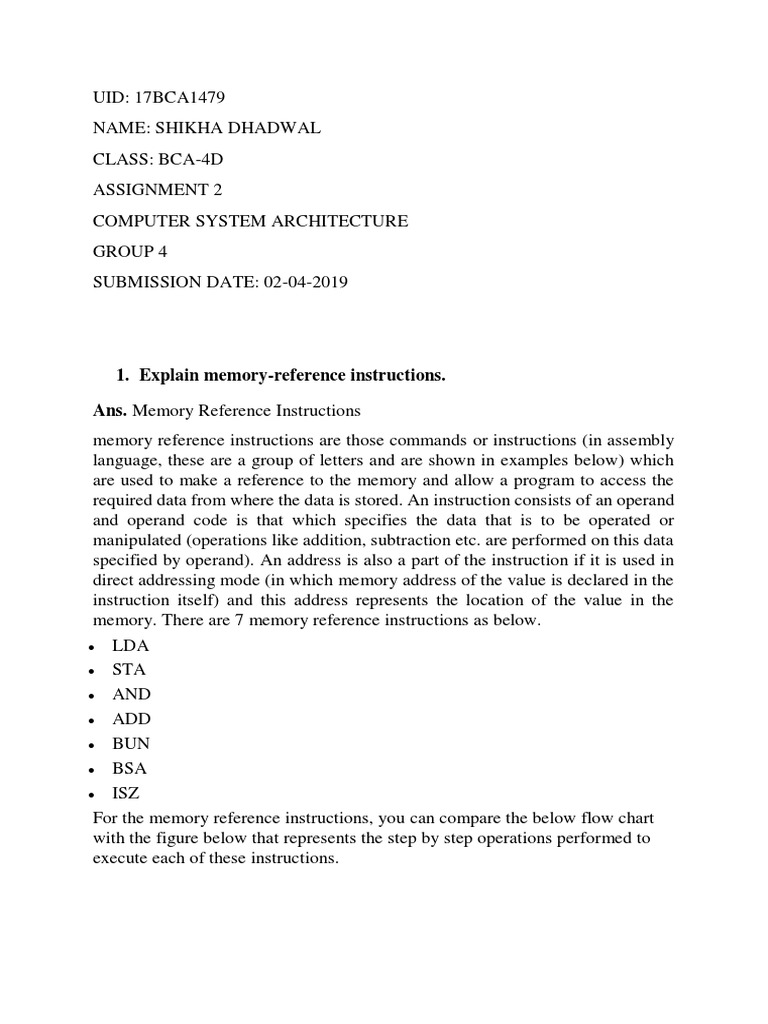 Explain Memory-Reference Instructions. Ans. Memory Reference ...