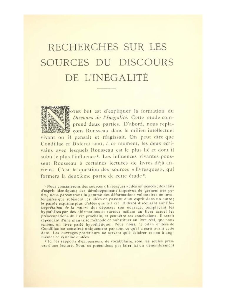 Les 33 Discours De Saint Germain Pdf MOREL, Jean. Recherches Sur Les Sources Du Discours Sur L'inegalité PDF |  PDF | Jean-Jacques Rousseau | La nature