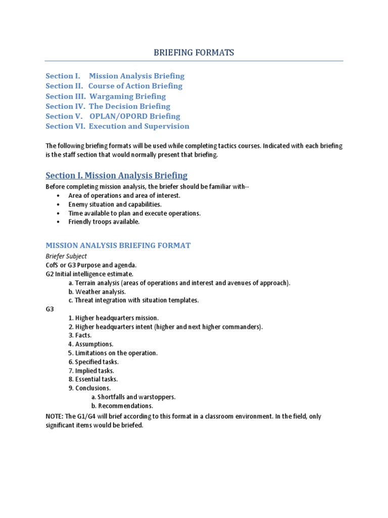 Briefing Formats Decision Making Military
