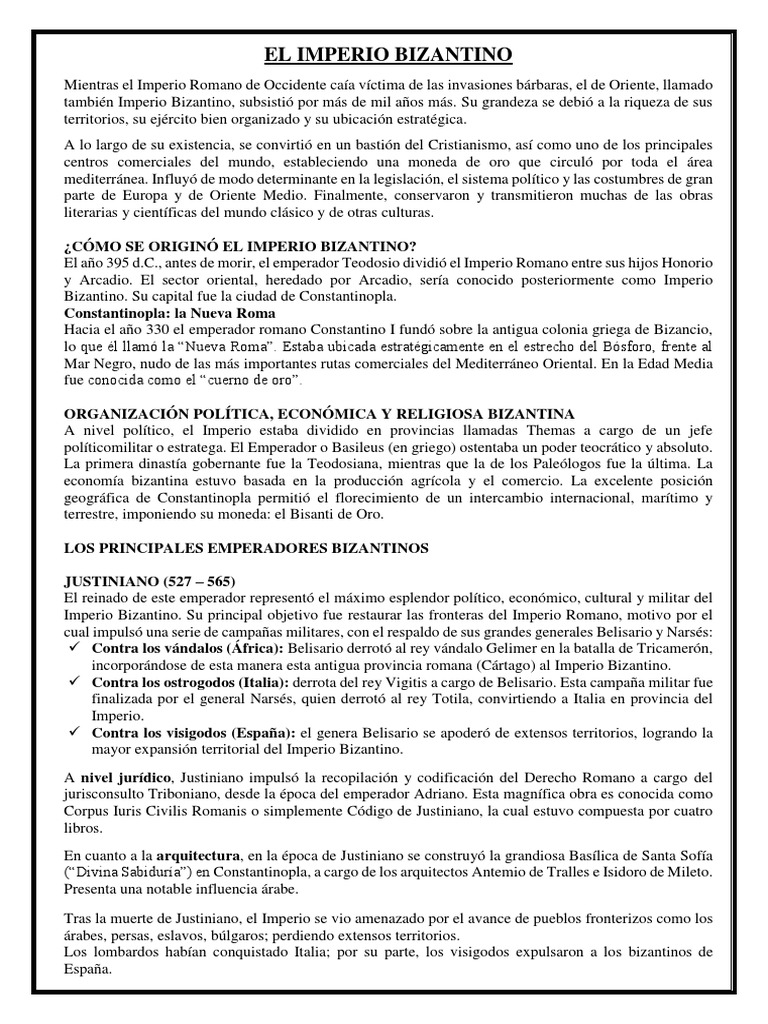 El Legado del Imperio Bizantino | PDF | Justiniano I | imperio Bizantino