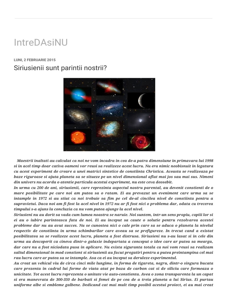 Intredasinu Siriusienii Sunt Parintii Nostrii