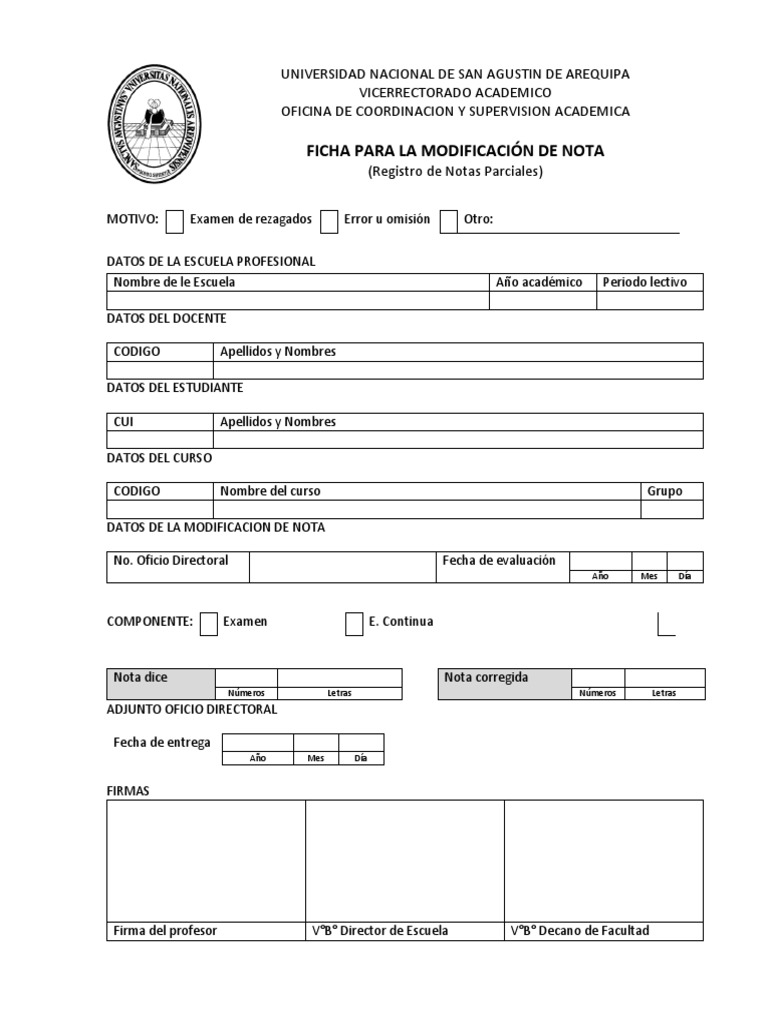 Formato de Modificacion de Nota1 | PDF