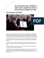 Trump Assina Documento Que Confirma o Reconhecimento Sobre a Soberania de Israel Nas Colinas de Golã_25Mar.2019