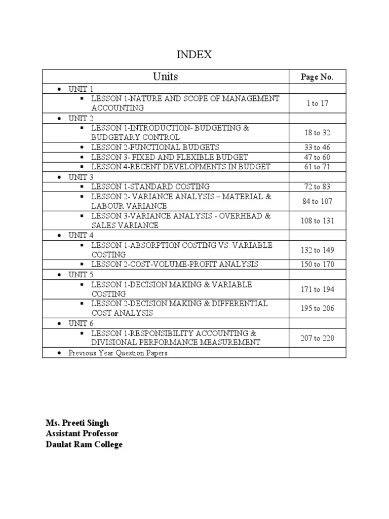 Management Accounting Unit 1 To 6 PDF PDF Management Accounting Audit