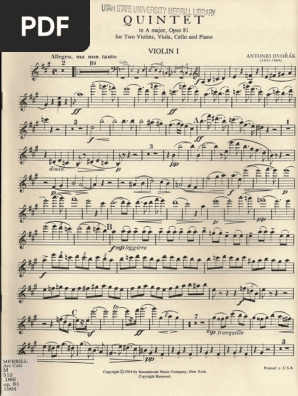 Antonin Dvorak Piano Quintet No 2 Violin I Pdf Musical Compositions Friction Musical Instruments