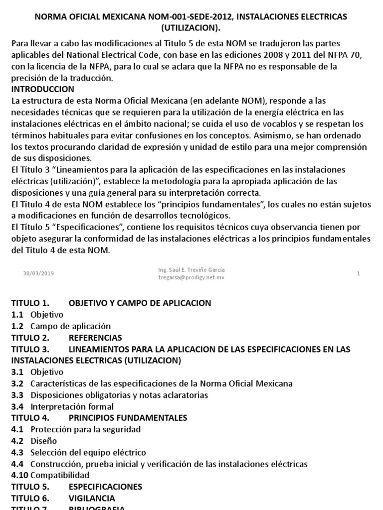 Guía NOM-001-Sede-2012 Instalaciones Eléctricas | PDF | Corriente